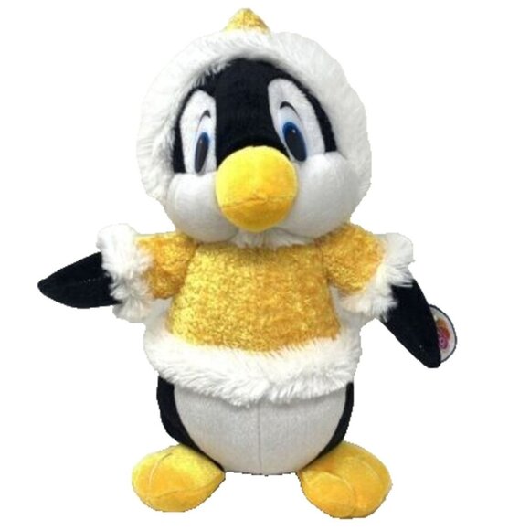 Nanco Penguin Plush Yellow Winter Fur Hat Hoodie Coat 12 In Stuffed Animal 2014 - Picture 1 of 9
